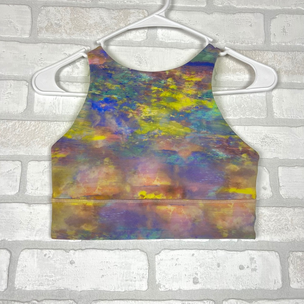 Lululemon High Neck Multi Strap Sports Bra Abstract Watercolor Print Size 6